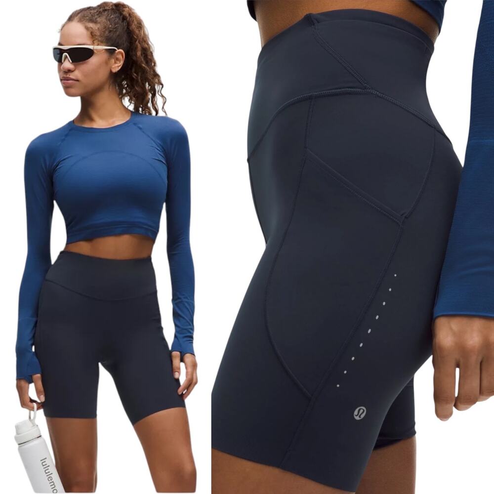 EUC Lululemon Swift Speed High-Rise Short 8" 3 Pockets True Navy Reflective 2